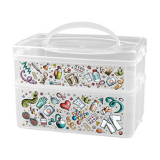 КОРОБКА УНИВЕРСАЛЬНАЯ С РУЧКОЙ И ДЕКОРОМ "МУЛЬТИ БОКС" 2 СЕКЦИИ, 245Х160х165ММ, (2Л+3Л) (Бесцветный)