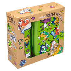 НАБОР: ЛАНЧ-БОКС 0,98Л И СТАКАН ДЕТСКИЙ С КРЫШКОЙ, ПЕТЛЕЙ И ДЕКОРОМ  0,4Л