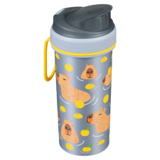 СТАКАН ДЕТСКИЙ С КРЫШКОЙ, ПЕТЛЕЙ И ДЕКОРОМ 400МЛ (Светло-серый)